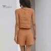 2 Pcs/Set Women Tank Top Shorts Set Square Neck Sleeveless Loose Top High Waist A-line Trousers Casual Daily Wear Vest Pants Set