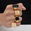Vnox Stylish Gold Plated Rings for Men, Stainless Steel Geometric Square Stone Signet Ring, Punk Rock Cool Gifts for Him Jewelry
