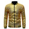 Herren-Paillettenjacke, Stehkragen, glänzend, lange Ärmel, schmale Passform, Reißverschluss, Strickjacke, mittlere Länge, Bühnenshow, Tanz-Performance-Mantel
