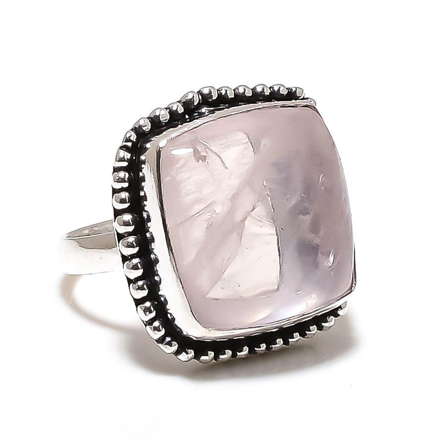 Rose Quartz Gemstone Handmade 925 Sterling Silver Jewelry Ring 7.5 SU-9992