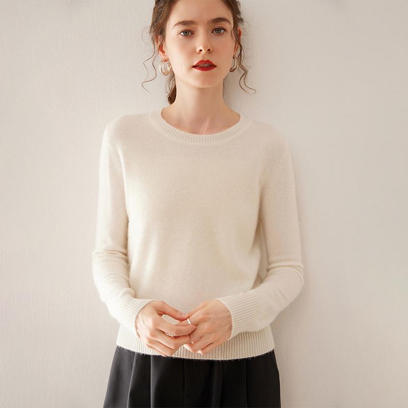 Women's Solid Color Cashmere Pullover: Autumn/Winter Long Sleeve Knit Sweater