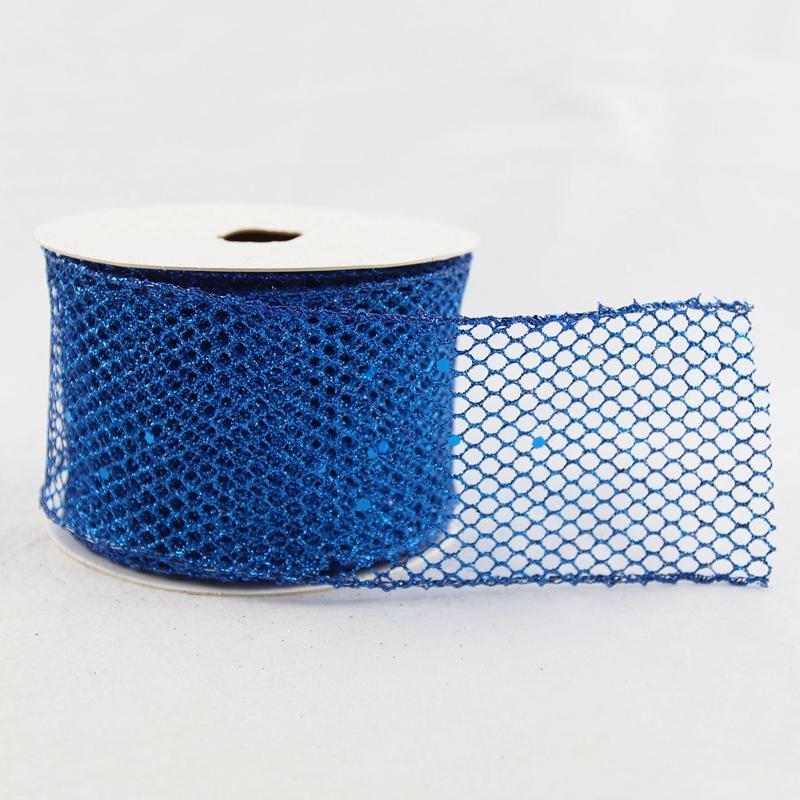 Stock Floral Polyester Mesh Ribbon in Pink Purple Blue Silver with Glitter for DIY Bows Gift Wrapping Christmas Tree Decorations