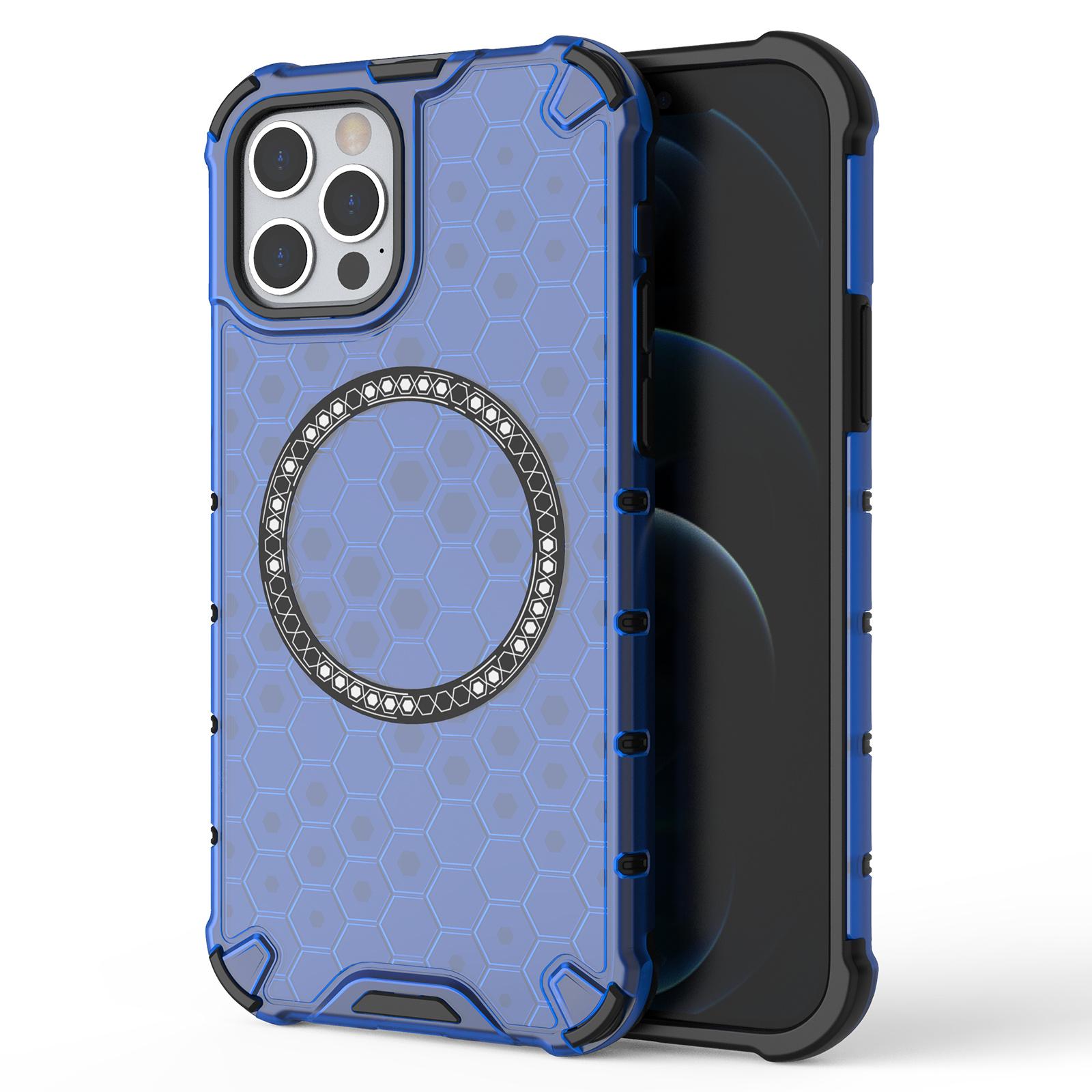 

For iPhone 12/12 Pro Magnetic Case Honeycomb Anti-Drop TPU+PC Phone Cover Blue