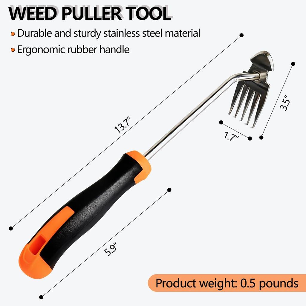 Weed Puller Tool,New Garden Weeder Tool Stainless Steel Hand Weeder Tool,5 Teethes Dual Purpose Weed Remover Tool