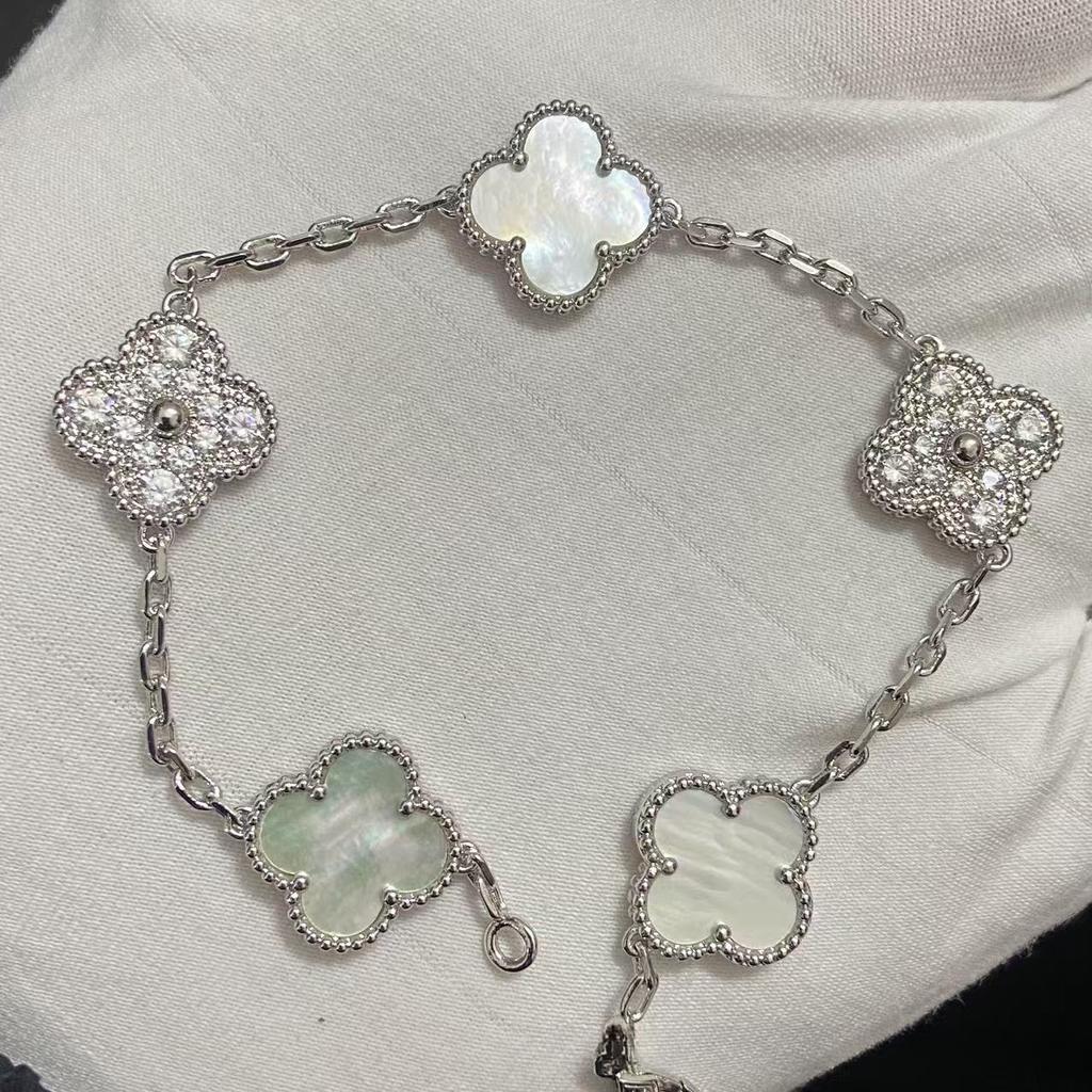 Nouă Versiune Brățară Trifoi cu Patru Foi Cinci Flori Agat Roșu Natural Sidef Alb Brățară Dama Brățară Laser