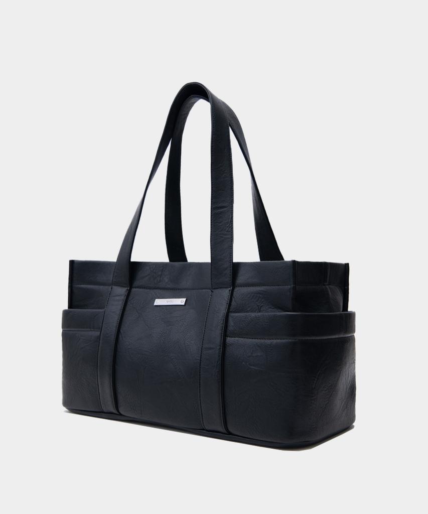 Macoi Big Square Leather Baguette Shoulder Tote Bag [Black]