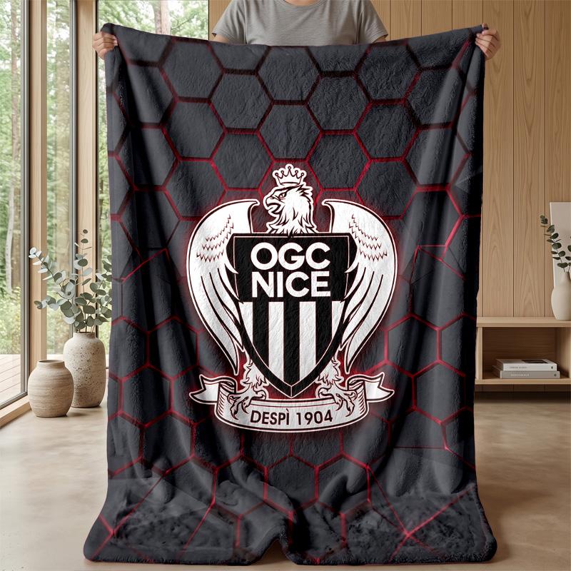 OGC Nice FC Weiche Flanell-Fleece-Decke Leichte Gemütliche Warme Überwurfdecke für Sofa Bett Heimdekoration
