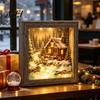 Wooden Landscape Ornament Christmas Snowy Night Light Picture Frame, Vintage Frame 3D Mini Lighted Shadow Box Lamp, Desktop Atmosphere Decor