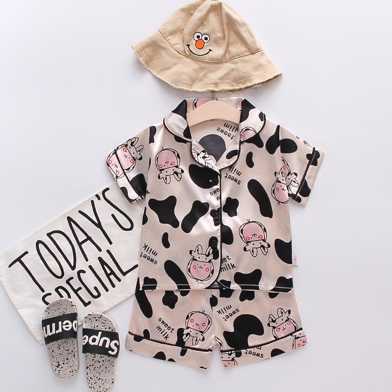BB58 Mufurui Summer Kids' Silk Bear Cartoon Pajama Short Sleeve Two-Piece Set
