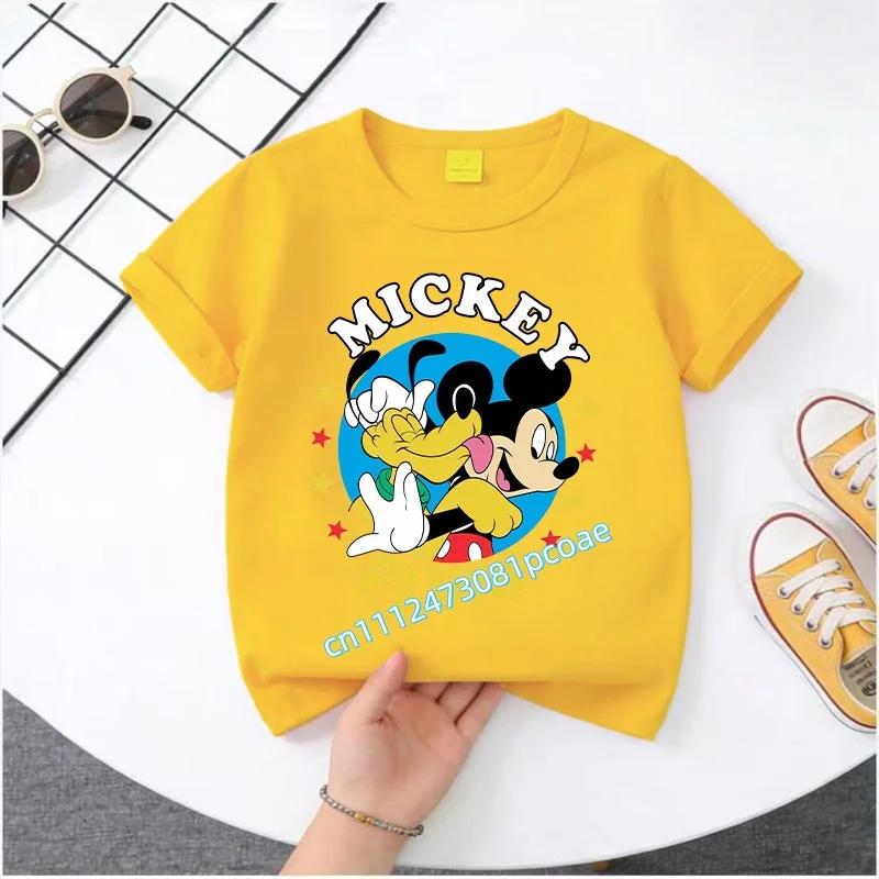 New Mickey Minnie childrens pure cotton shortsleeved boys sports shirt girls casual top with cartoon print summer Tshirt