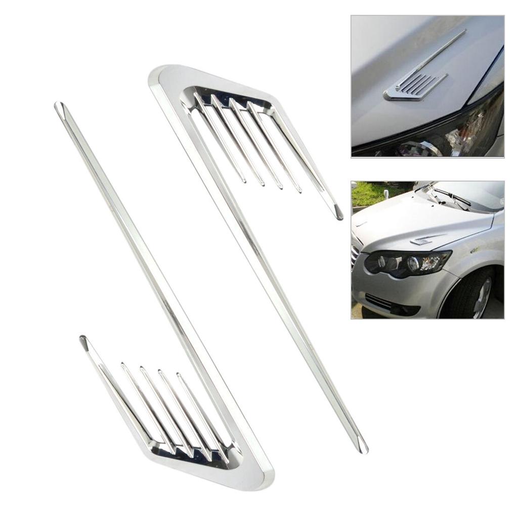2 x Chrome Silver Car Fenders Body Side False Vent Air Flow Intake Cover Sticker
