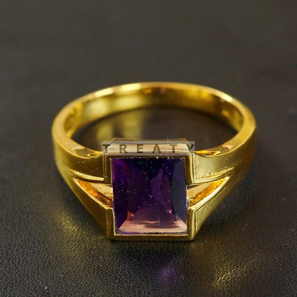 Amethyst Square Cut Gemstone With 925 Sterling Gold Plated Ring For Men's #B713 JL375692705110