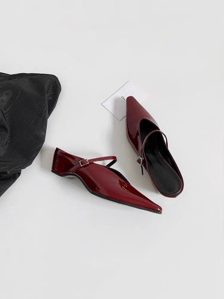 

Полутапочки на внутренней платформе, женские лакированные туфли-лодочки с острым носком на одной пуговице, универсальные сандалии с V-образным вырезом, на одной педали 40 бордовый