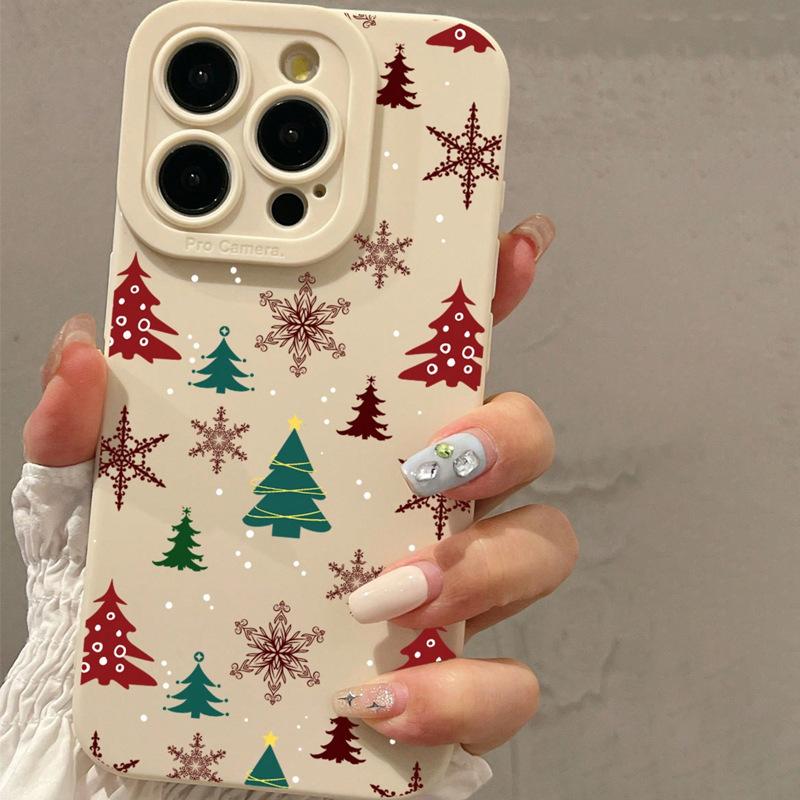 Colorful Christmas Tree Snowflakes Print Case for iPhone 16 15 14 11 13 12 Pro Max iPhone 16E 7 8 Plus SE Winter Pattern Shockproof Soft Phone Cover
