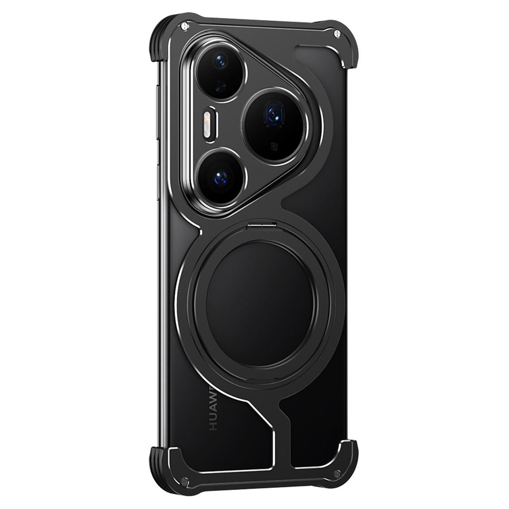 For Huawei Pura 80 Pro/Pura 80 Pro+ Metal Case Rotating Kickstand Heat Dissipation Frameless Phone Bumper Cover with Lens Protector