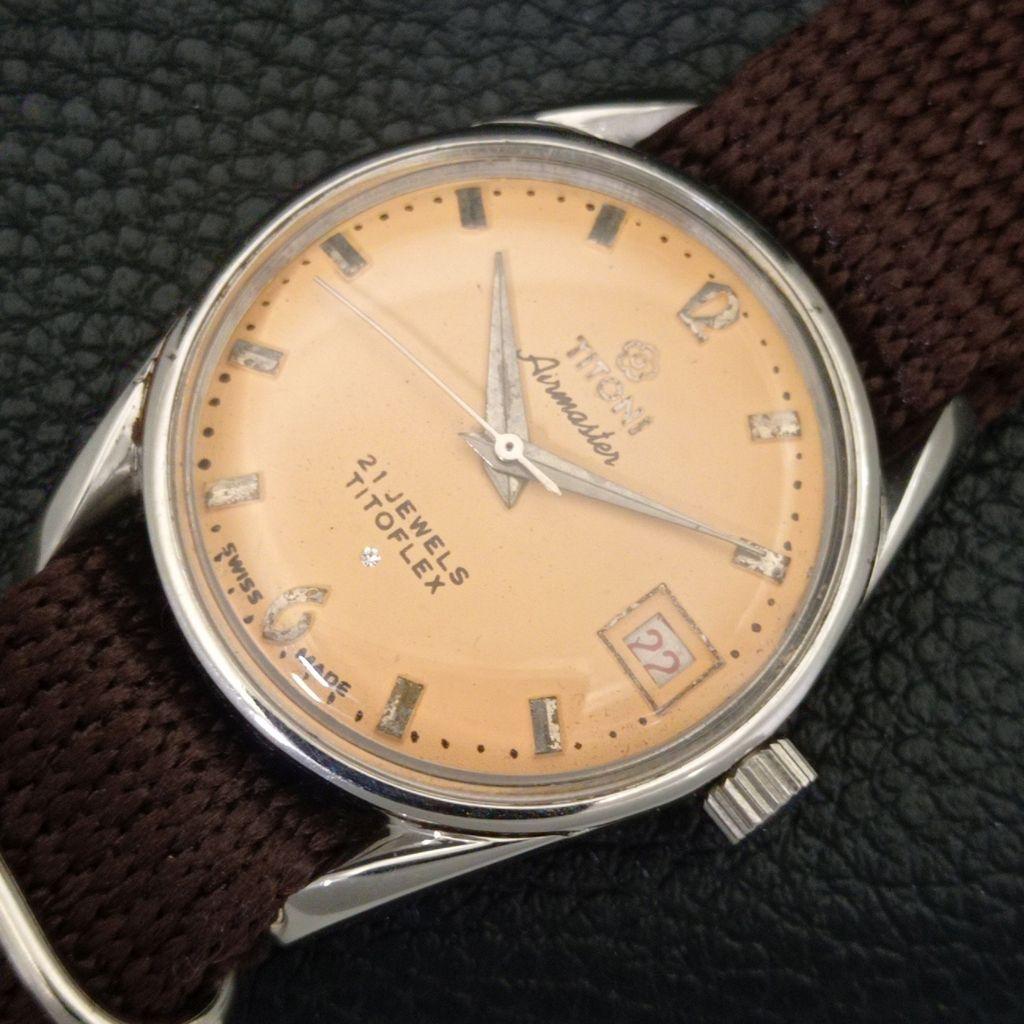 TITONI AIRMASTER TITOFLEX VINTAGE HAND-WINDING SWISS MENS BEIGE WATCH a703237-1 R213a-a703237