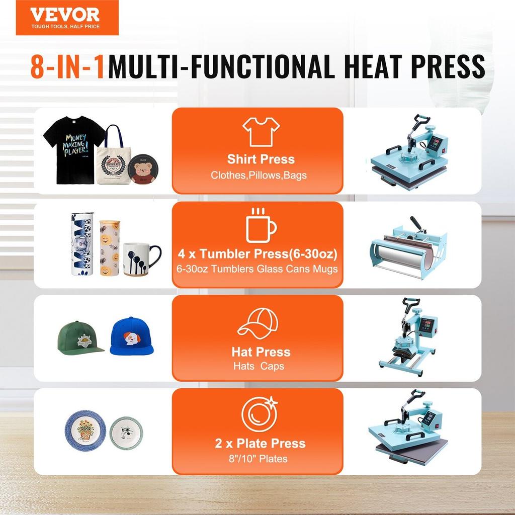 Heat Press Machine 15x15 In 5 In 1 with 30oz Tumbler Press T-Shirts Green