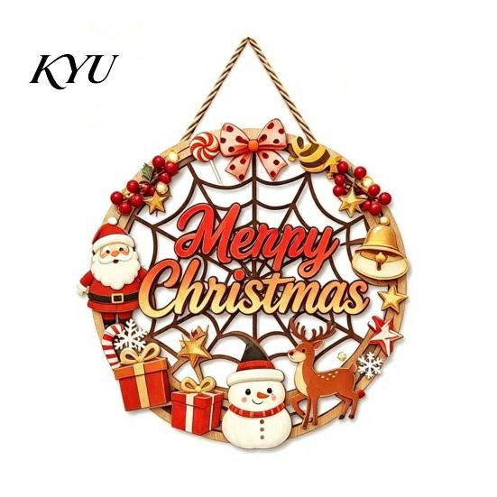 Decorative Holiday Signage Christmas Door Sign, Double Sided Hanging Wooden Plaque for Front Door, Window Ornament Rustic Wall Decoration Indoor
