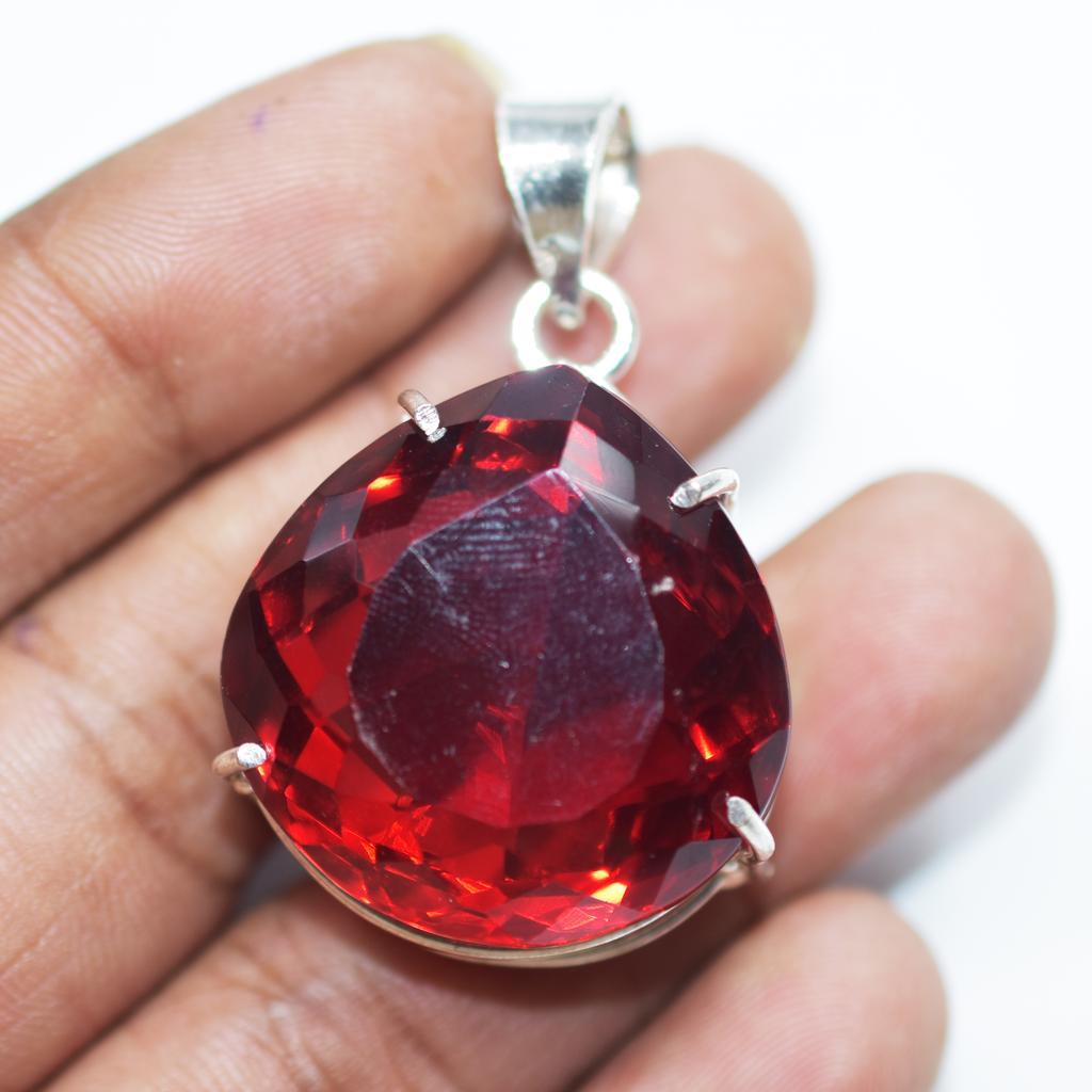 Natural Brazilian Red Topaz 925 Sterling Silver Pendant 74 Ct Verified Gems My-372-k