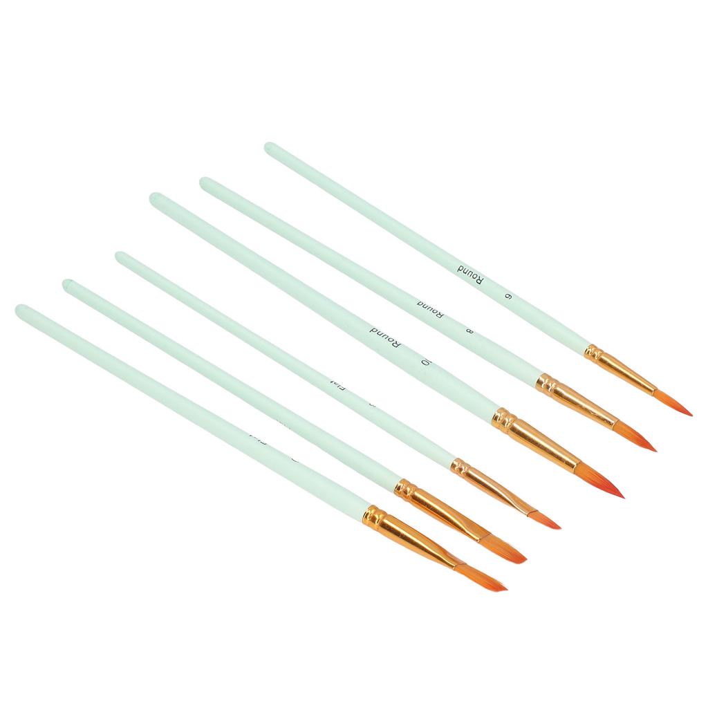 6pcs Paint Brush 6 Sizes Convenient Practical Reliable Durable Light Green Handle Drawing Supplies for Artists