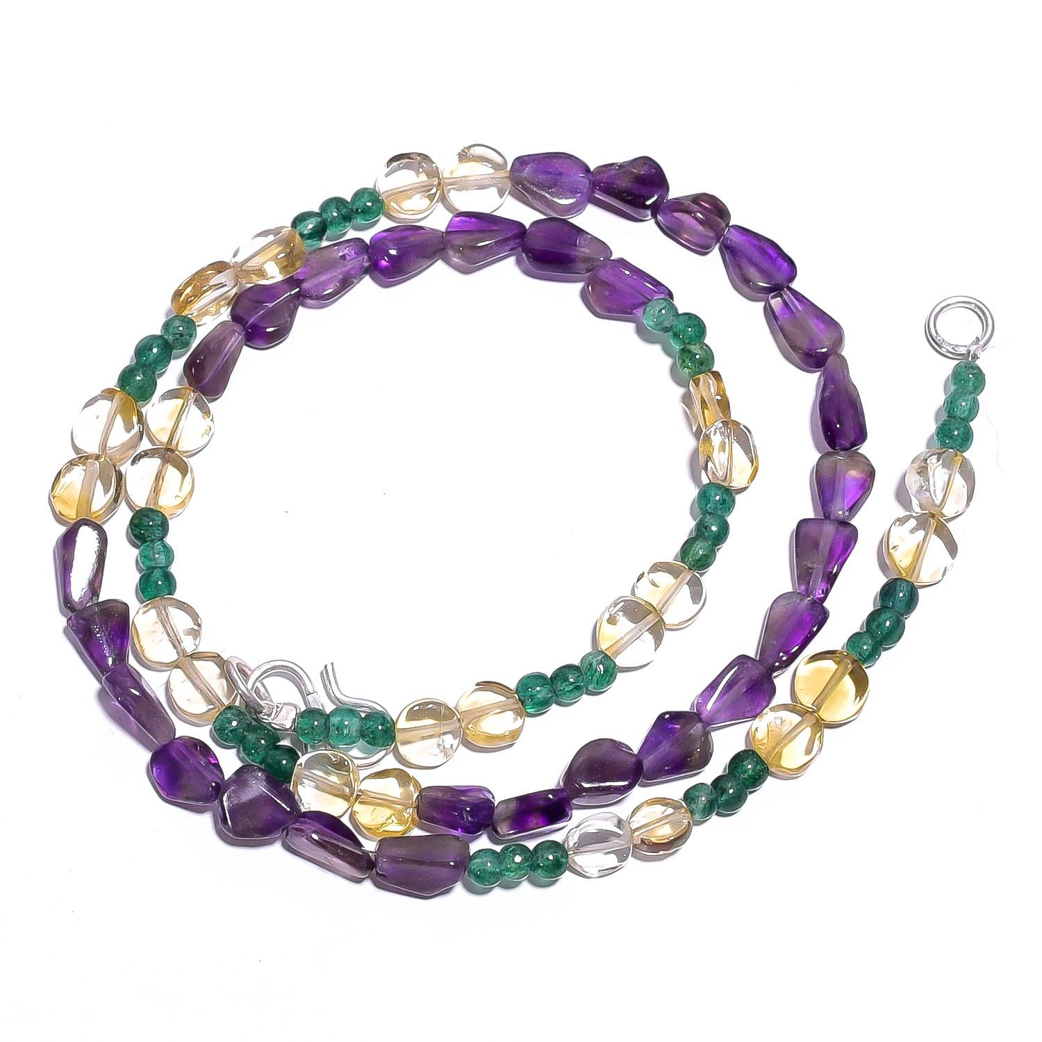 

Natural Amethyst Citrine Aventurine Gemstone Smooth Beads Necklace 17 UB-4470 UB-4470