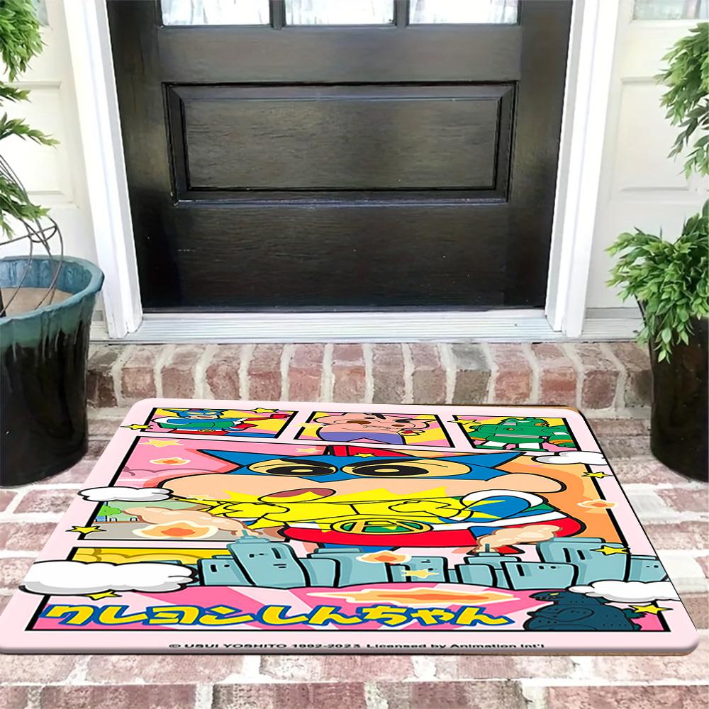 Crayon Shin-chan Family Funny Scene Print Non-Slip Floor Mat, Soft Washable Doormat for Bedroom Living Room Bathroom, Cartoon An