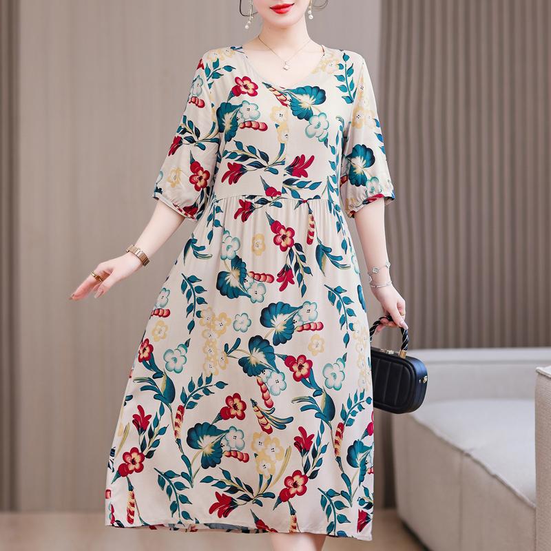 Summer Plus Size Elegant Dresses for Women  Casual Half Sleeve Long Dress