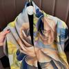Classic Premium Blue Rose Silk Scarf New Shade Sunscreen Air Conditioning Office Shawl Dual-purpose Large Square Scarf