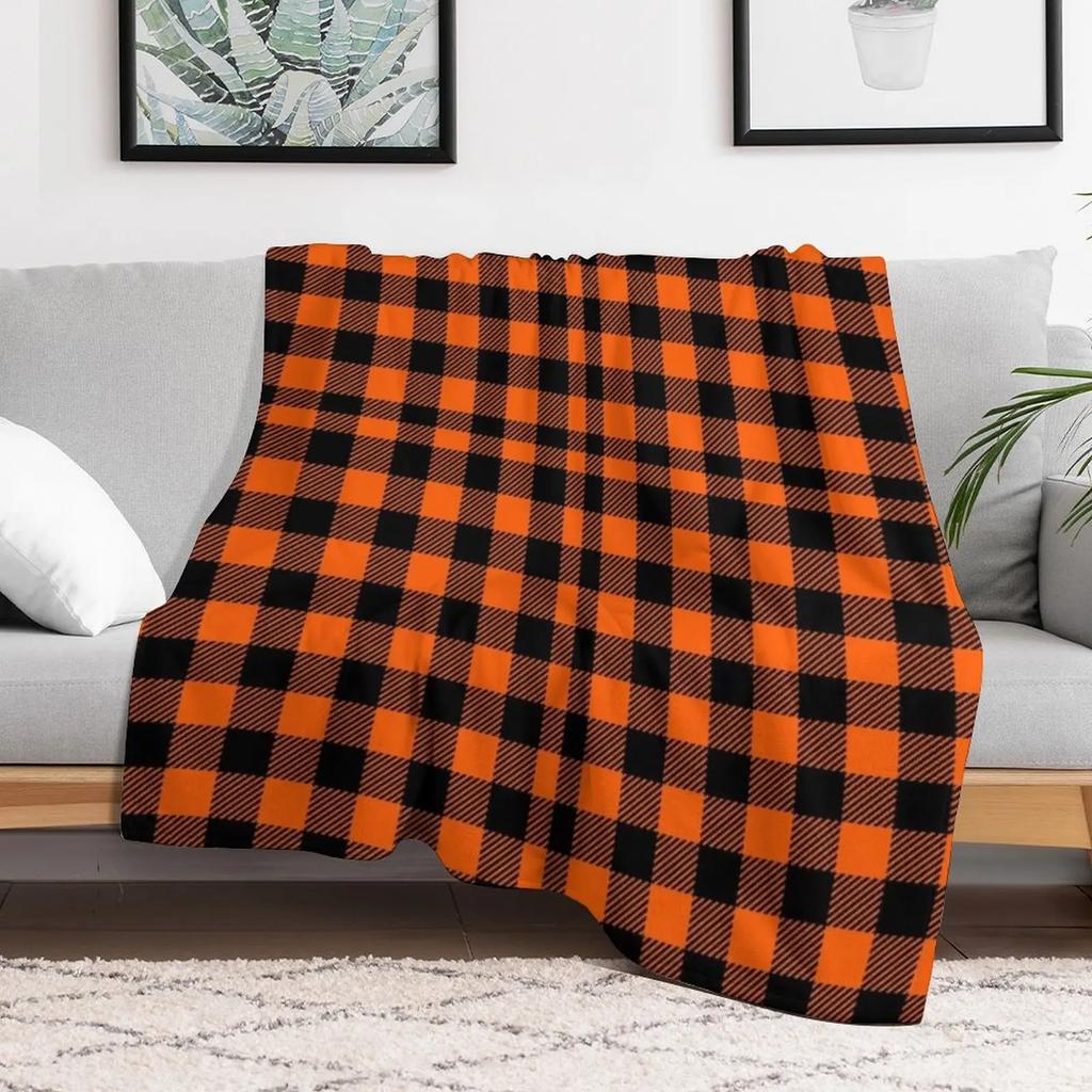 Karomuster Decke in Orange und Schwarz Gemütliche Sofadecke zum Fernsehen und Nickerchen