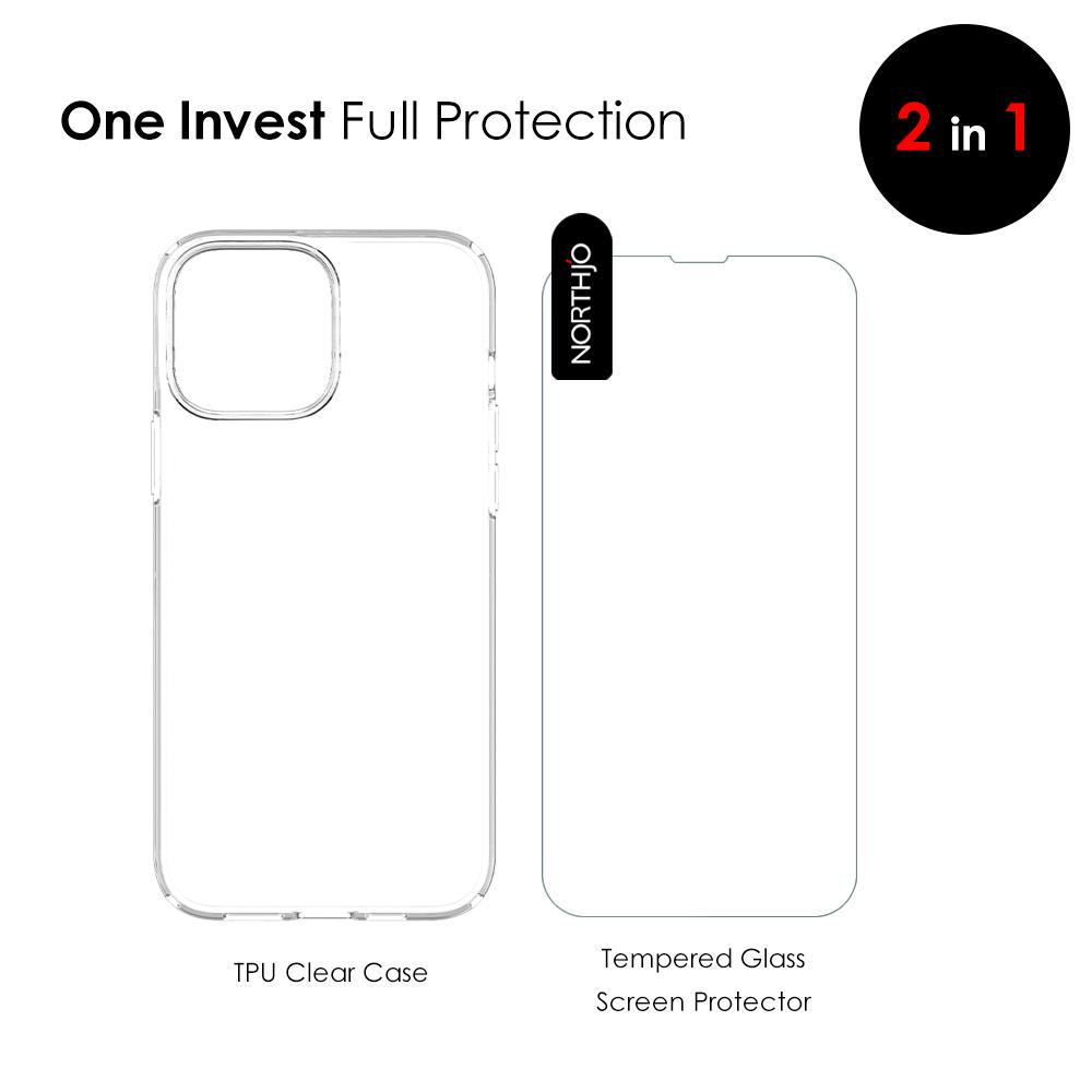 

NORTHJO 2 in 1 TPU Phone Case for iPhone 14 Anti-Drop Ultra Clear Protective Cover with Tempered Glass Screen Protector A