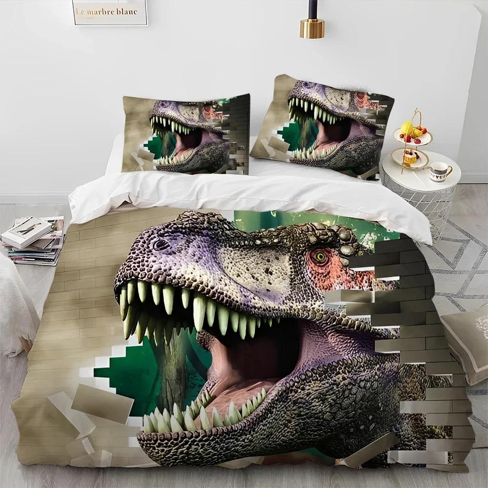 Queen Size 3D Cartoon Dinosaur Illusion Comforter Bedding Set Duvet Cover Quilt Cover Pillowcase Set Child Gift