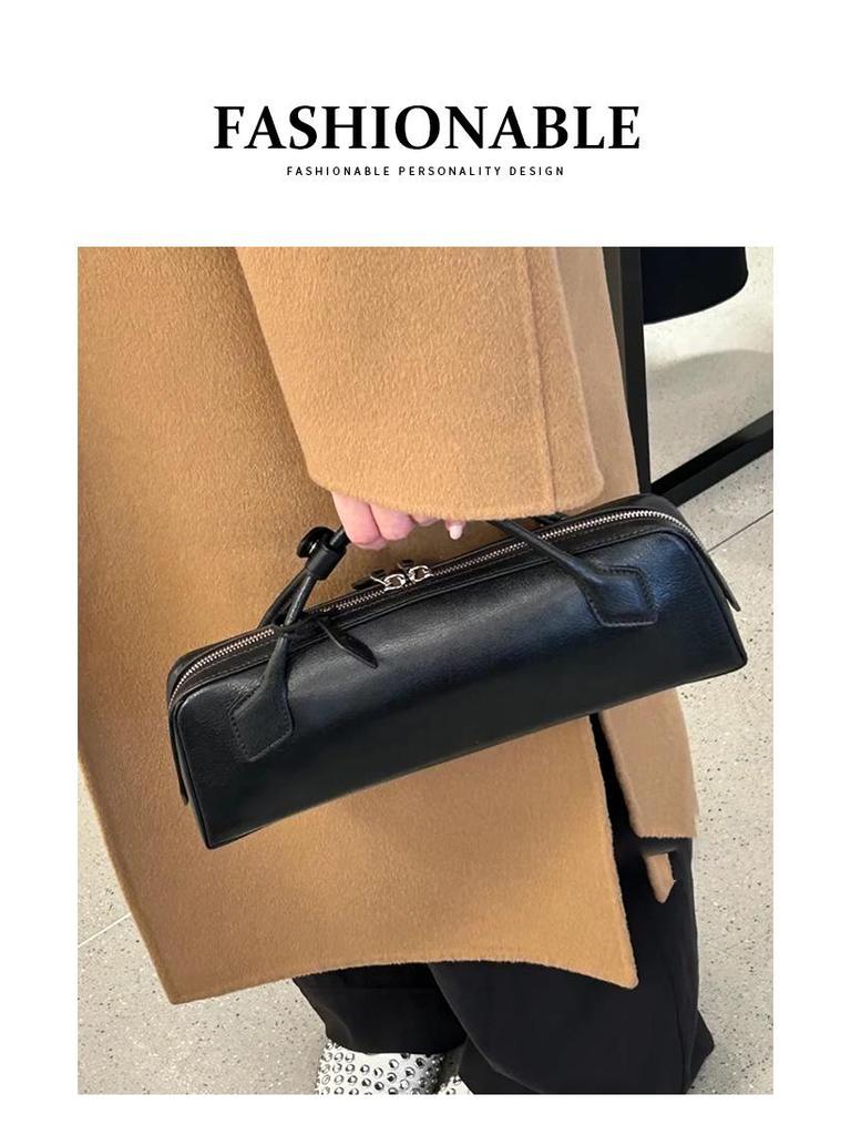 Europäischer & Amerikanischer Stil Echtes Leder Damen Crossbody Baguette Tasche - Modisches Erstschicht-Rindsleder für Pendeln & Streetstyle