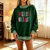 Women's Christmas Polka Dot Letter Print Pullover Sweatshirt, Casual Color Block Top