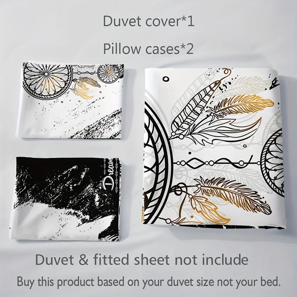 Dreamcatcher Quilt Cover Collection Black And White Sleep Bedding Collection Plush Quilt Cover For Bedroom Guest Room (1*Quilt Cover+2*Pillowcase)