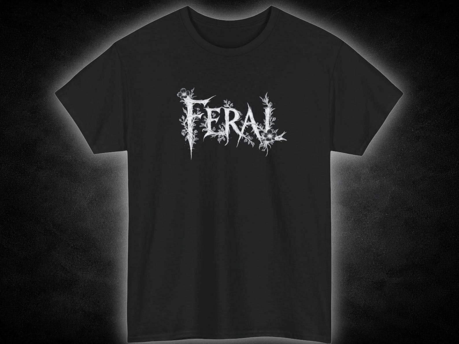 Feral Gothic Logo Tee | Black Graphic Band-Style Shirt 4XL