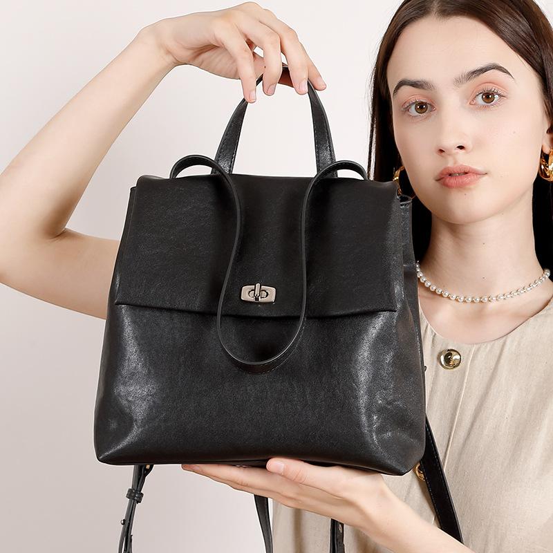 Genuine Leather Women's Backpack High-end Women's Sense Large Capacity Fashionable and Versatile Backpack School-style Backpack