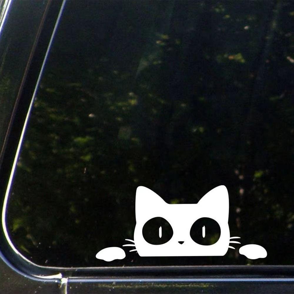 10 pièces Autocollants Imperméables pour Vitre de Voiture Noir Blanc Style Voiture Chat Curieux Autocollants Ordinateur Portable