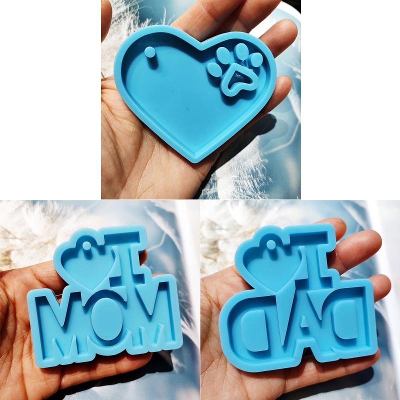 3 Pcs MOM DAD Love Charm Silicone Epoxy Resin Molds DIY Keychain Pendant Jewelry for Mother's Day Father's Day Craft