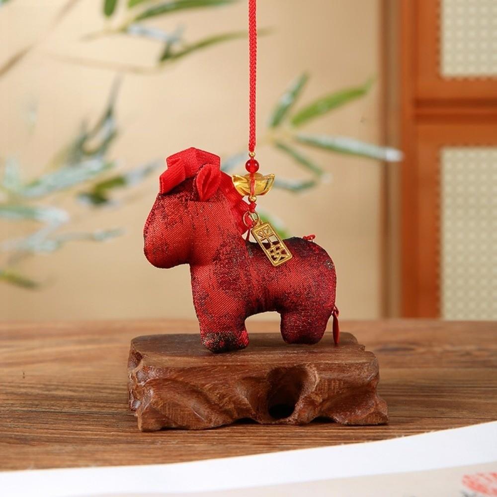 

New 2026 Mascot Horse Hanging Ornament Brocade Decorative New Year Pendant Red Color Car Decoration Spring Festival Party