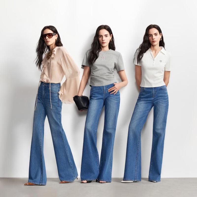 VEROMODA Women's Lyocell Blend Flared Jeans with Back Rhinestones