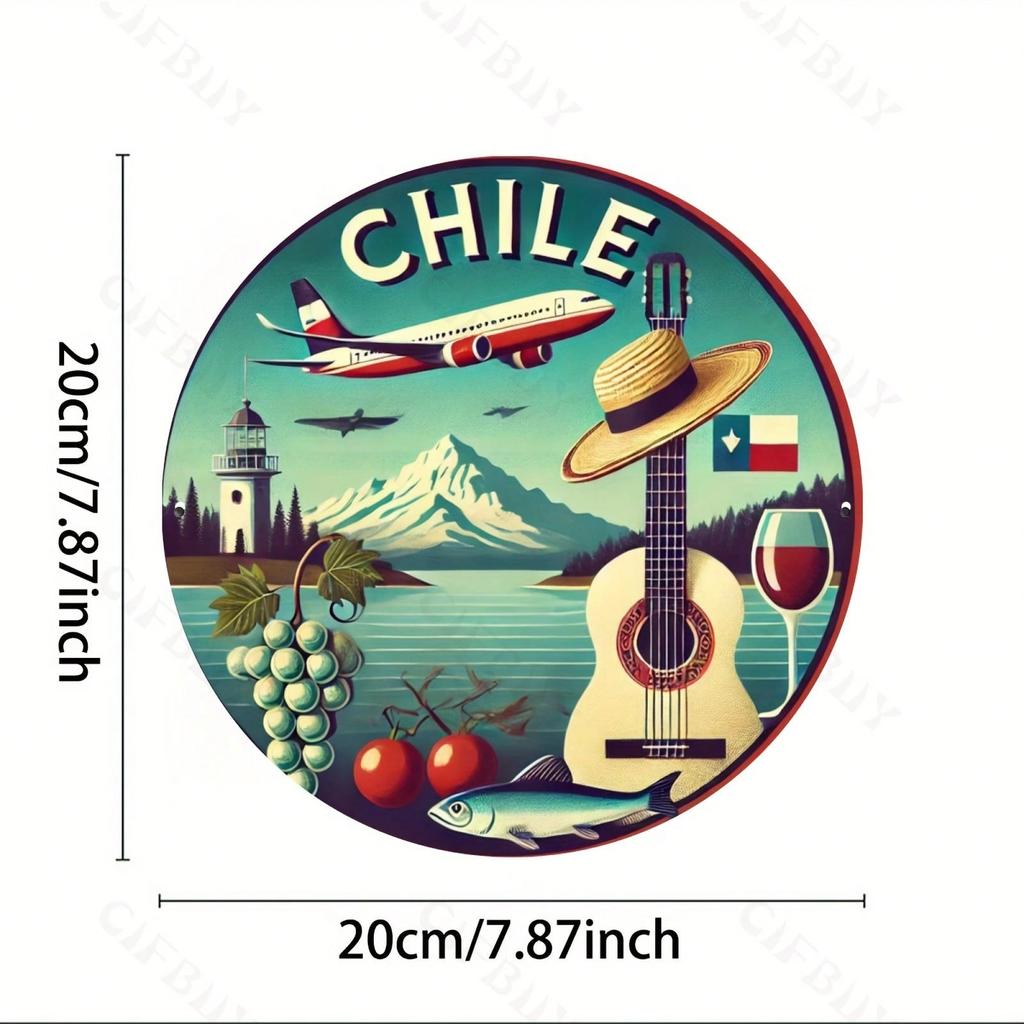 Vintage Chilean Travel Poster Round 8x8 Inch Metal Wall Art Durable Aluminum Sign Gift for Home Office Bar Cafe Indoor Outdoor Decor