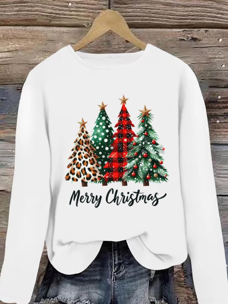 (Asian Size) style tree 90s Christmas new year Graphic Tee Women autumn winter Casual Fashion Top Clothing Print T Shirt Long Sleeve T-shirts