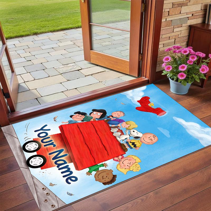 Crystal Velvet Rug Custom Name Text, Soft Non Slip Floor Mat Home DecorSnoopy Peanuts