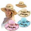UV Protection Bucket Hat Flower Ribbon Beach Hat Trendy Straw Hat Summer Outdoor