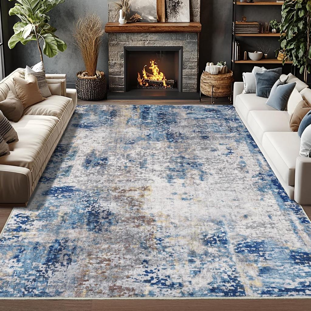 Wohnzimmer Teppiche Weich Groß Modern Abstrakt Bereichsteppich, Boho Vintage Maschinenwaschbarer Rutschfester Teppich, Niedrigflor Teppiche