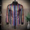 Männer Hemd Glänzend Glatt Pailletten Stehkragen Einreiher Umlegekragen Langarm Club Dance Disco Bühne Leistung Vintage top