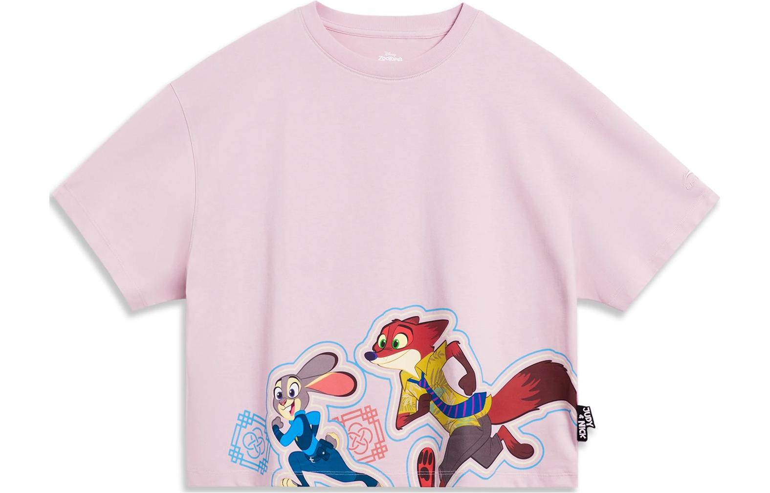 Li Ning x Disney Drop Shoulder Sleeve T Shirt Women s Soft Sand Pink AHST274-4 XL