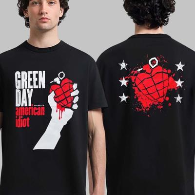 Green Day Riot Fest 2025 Prekės Pristato American Idiot Granatos Širdies Marškinėliai