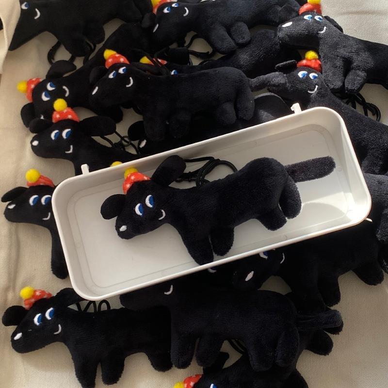 Novel Anime-Style Black Puppy Fuzzy Keychain | Scarf-Adorned Design Velvety Soft Texture | Durable Stitch Bag Pendant