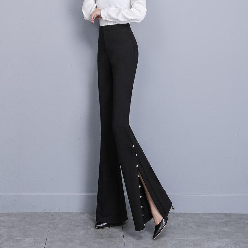 

OL офисная рабочая одежда, летние женские капри с высокой талией, расшитые бисером, брюки для женщин, брюки-клеш, женские брюки, черные S чёрный